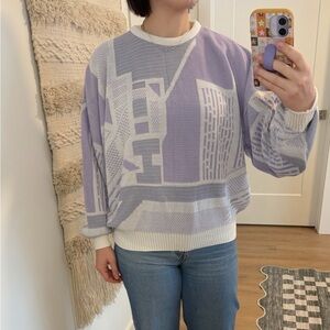 Vintage Purple & White Geometric Print Pull-over Sweater Size Medium